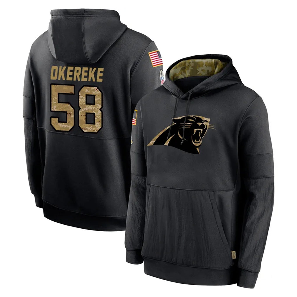 Friene C.Panthers #58 Bobby Okereke Player Black Salute to Service Pullover Hoodies Limited Game Stitched Jerseys