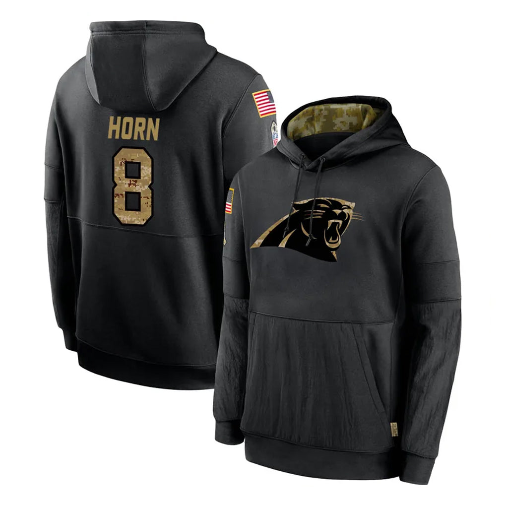Friene C.Panthers #8 Jaycee Horn Player Black Salute to Service Pullover Hoodies Limited Game Stitched Jerseys