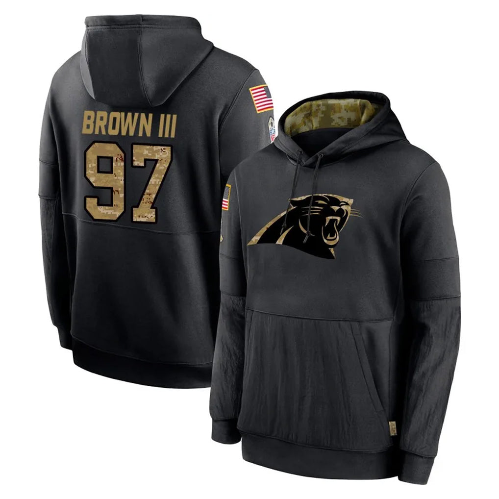 Friene C.Panthers #97 Bobby Brown III Player Black Salute to Service Pullover Hoodies Limited Game Stitched Jerseys