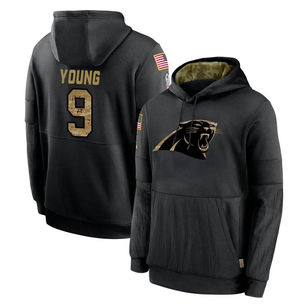 Friene C.Panthers #9 Bryce Young Player Black Salute to Service Pullover Hoodies Limited Game Stitched Jerseys