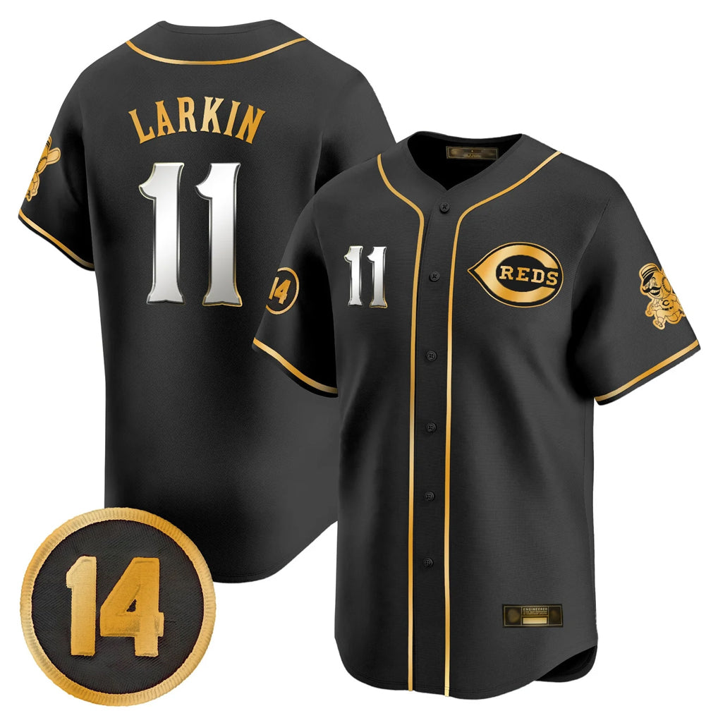 Friene C.Reds #11 Barry Larkin Player Black-Gold Vapor Premier Limited Home Stitched Jerseys