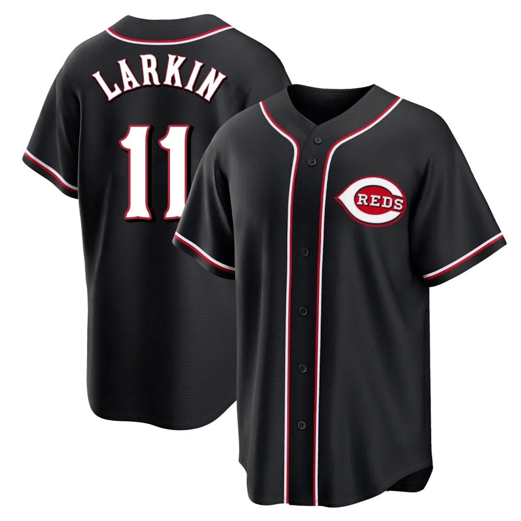 Friene C.Reds #11 Barry Larkin Player Black Fashion Out Home Game Stitched Jerseys