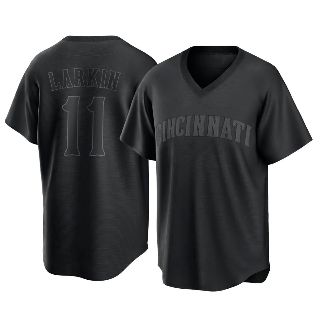 Friene C.Reds #11 Barry Larkin Player Black T-shirt Game Home Stitched Jerseys
