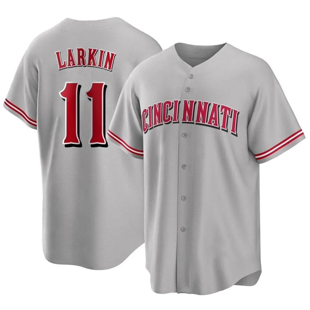 Friene C.Reds #11 Barry Larkin Player Gray Home Game Stitched Jerseys