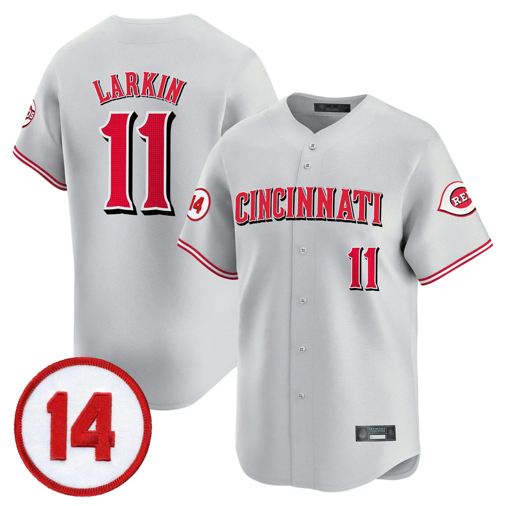 Friene C.Reds #11 Barry Larkin Player Gray Vapor Premier Limited Home Stitched Jerseys
