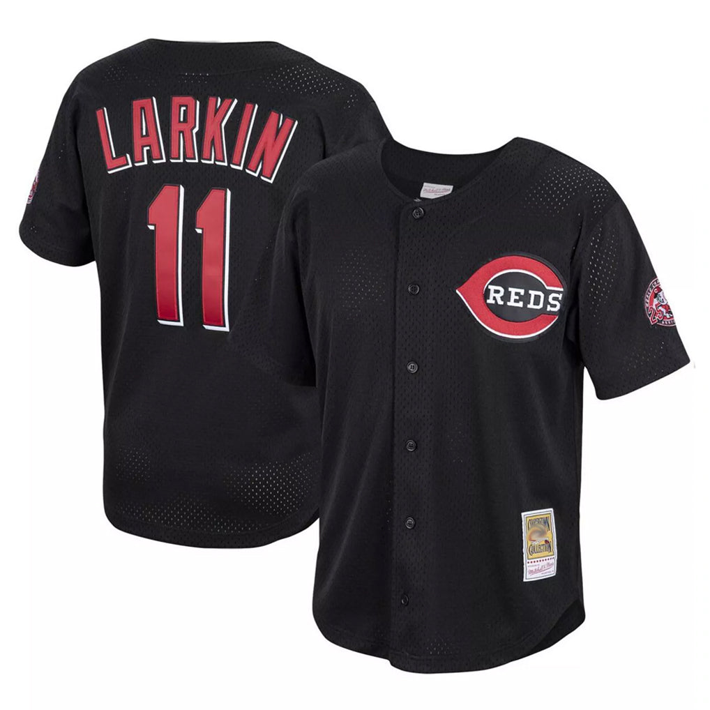 Friene C.Reds #11 Barry Larkin Player Mitchell & Ness Black Throwback Cooperstown Mesh Game Stitched Jerseys