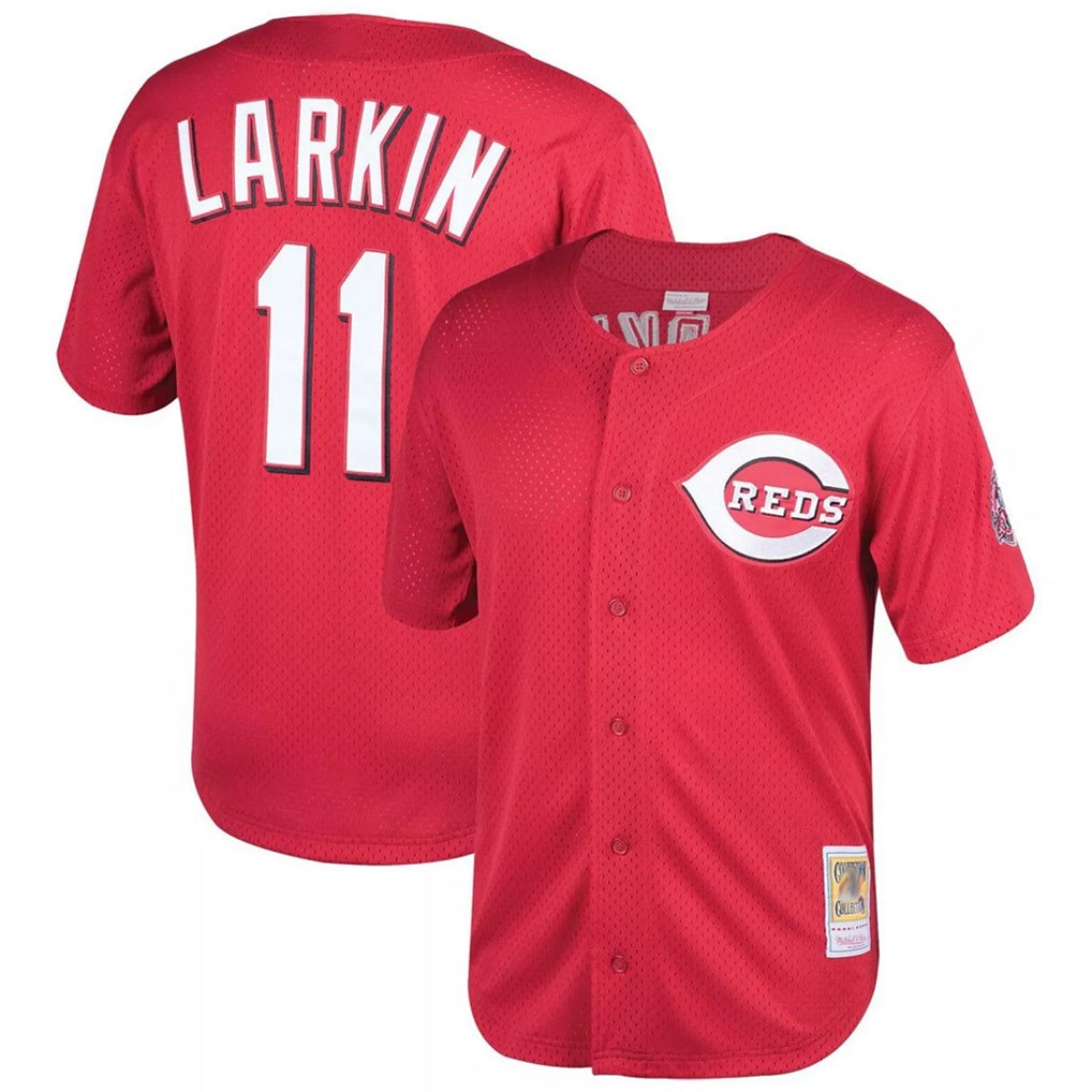 Friene C.Reds #11 Barry Larkin Player Mitchell & Ness Red Throwback Cooperstown Mesh Game Stitched Jerseys