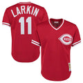 Friene C.Reds #11 Barry Larkin Player Mitchell & Ness Red Throwback Cooperstown Mesh T-shirt Game Stitched Jerseys