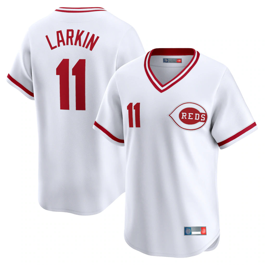 Friene C.Reds #11 Barry Larkin Player White Cooperstown Collection Limited T-shirt Home Stitched Jerseys