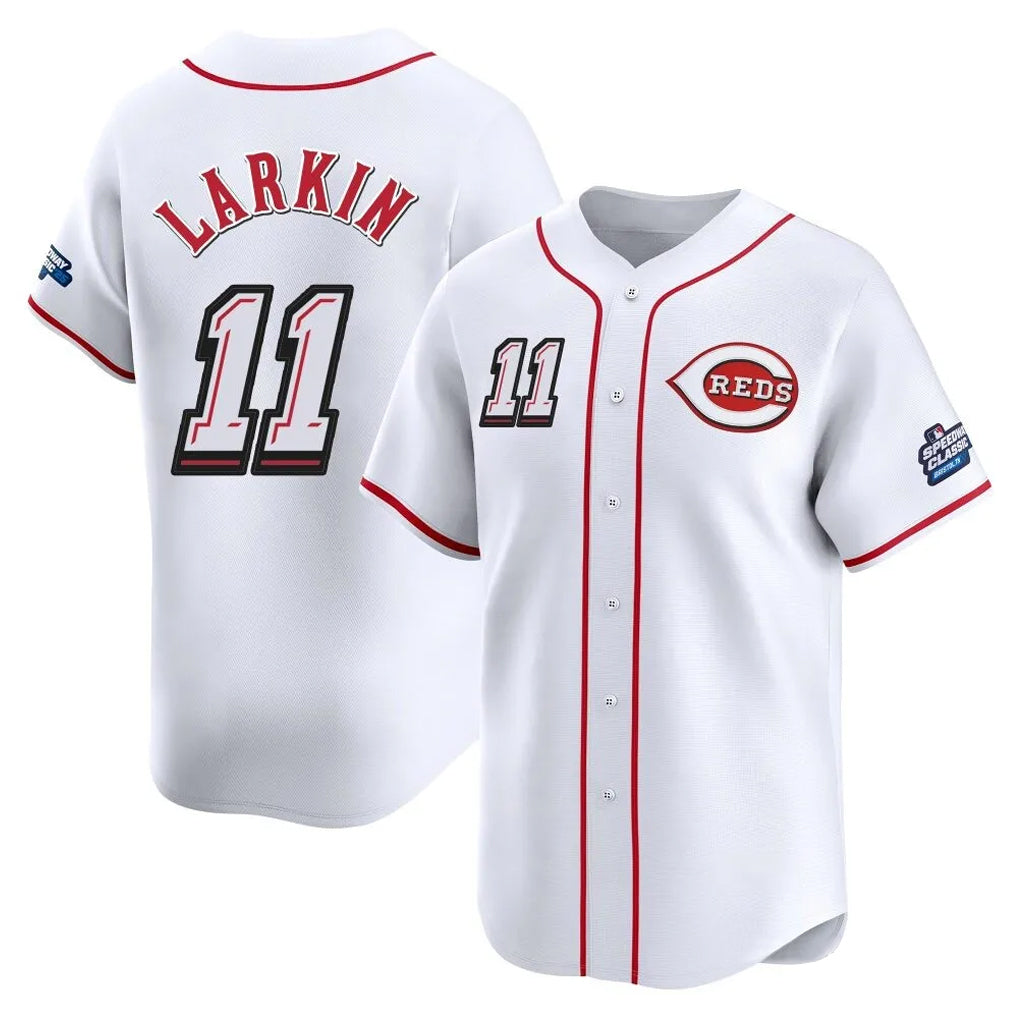 Friene C.Reds #11 Barry Larkin Player White Speedway Classic Home Limited Stitched Jerseys