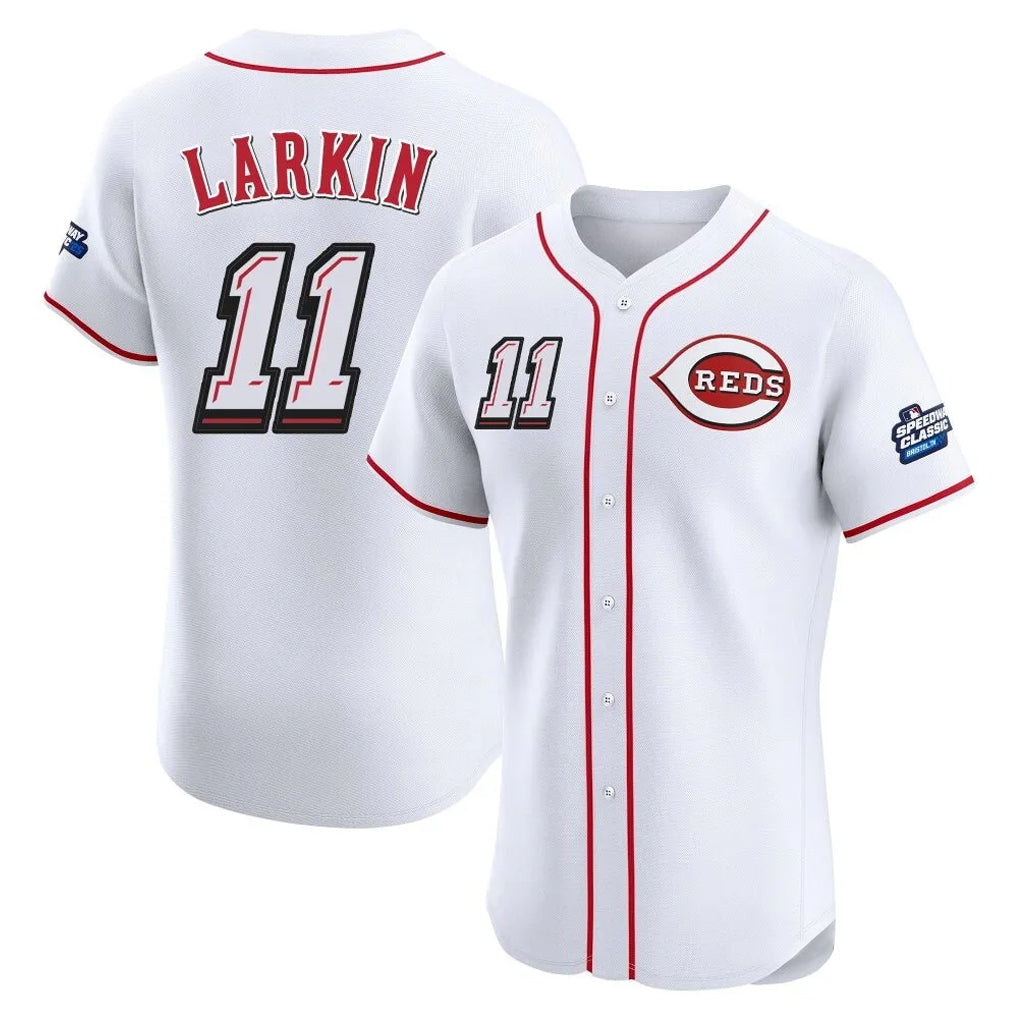 Friene C.Reds #11 Barry Larkin Player White Speedway Classic Limited Elite Home Stitched Jerseys