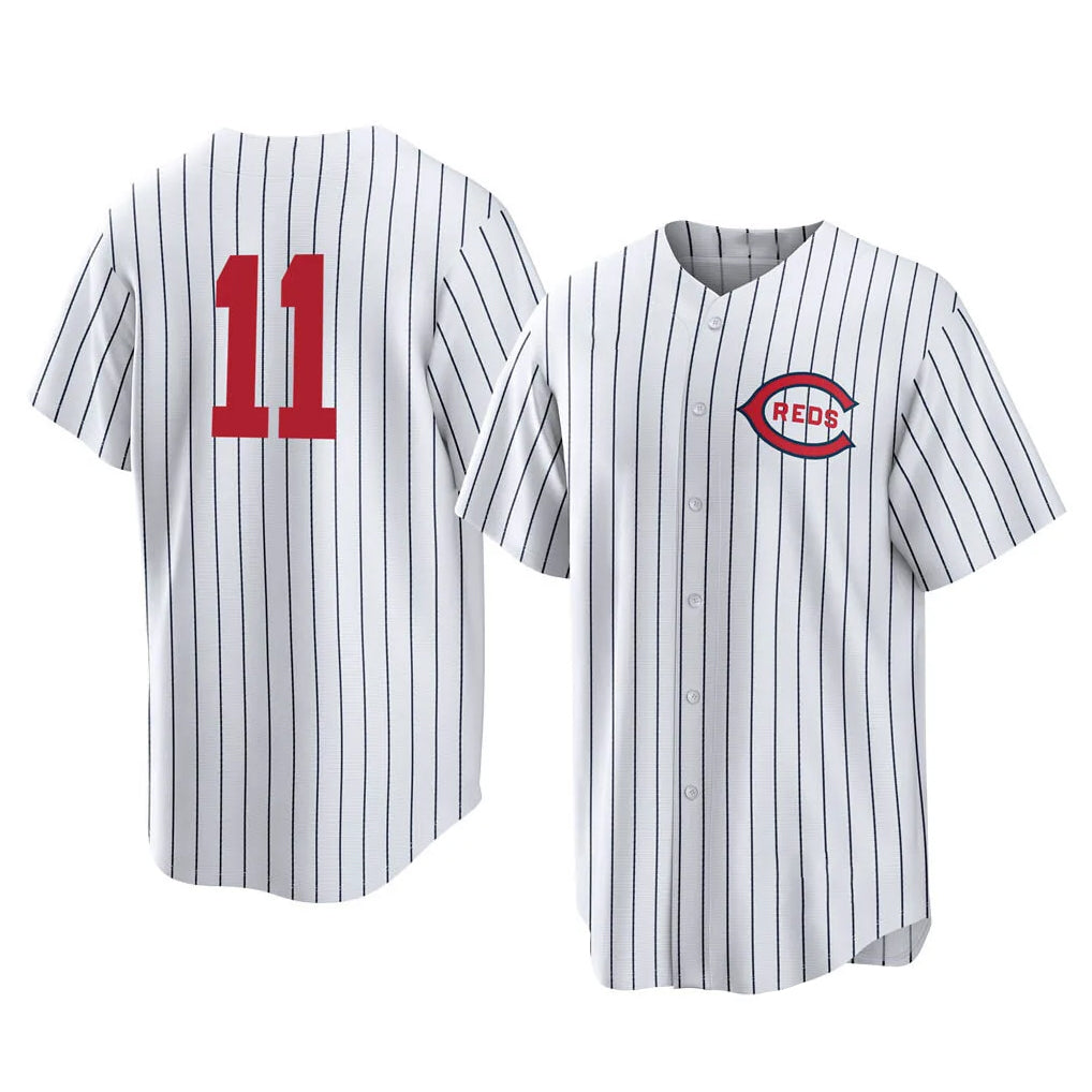 Friene C.Reds #11 Barry Larkin Player White Stripe Field of Dreams Game Home Stitched Jerseys