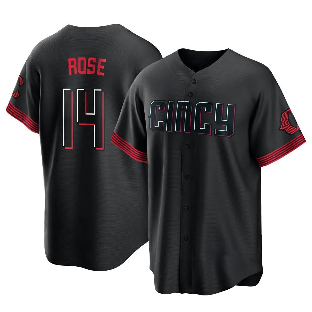 Friene C.Reds #14 Pete Rose Player Black City Connect Home Game Stitched Jerseys