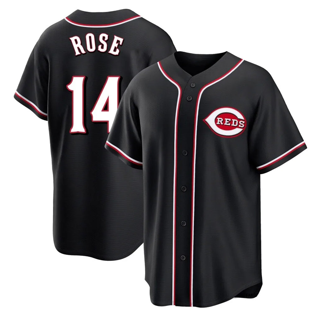 Friene C.Reds #14 Pete Rose Player Black Fashion Out Home Game Stitched Jerseys
