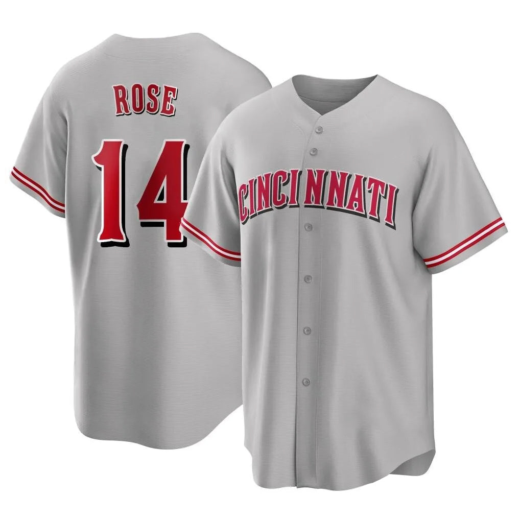 Friene C.Reds #14 Pete Rose Player Gray Home Game Stitched Jerseys