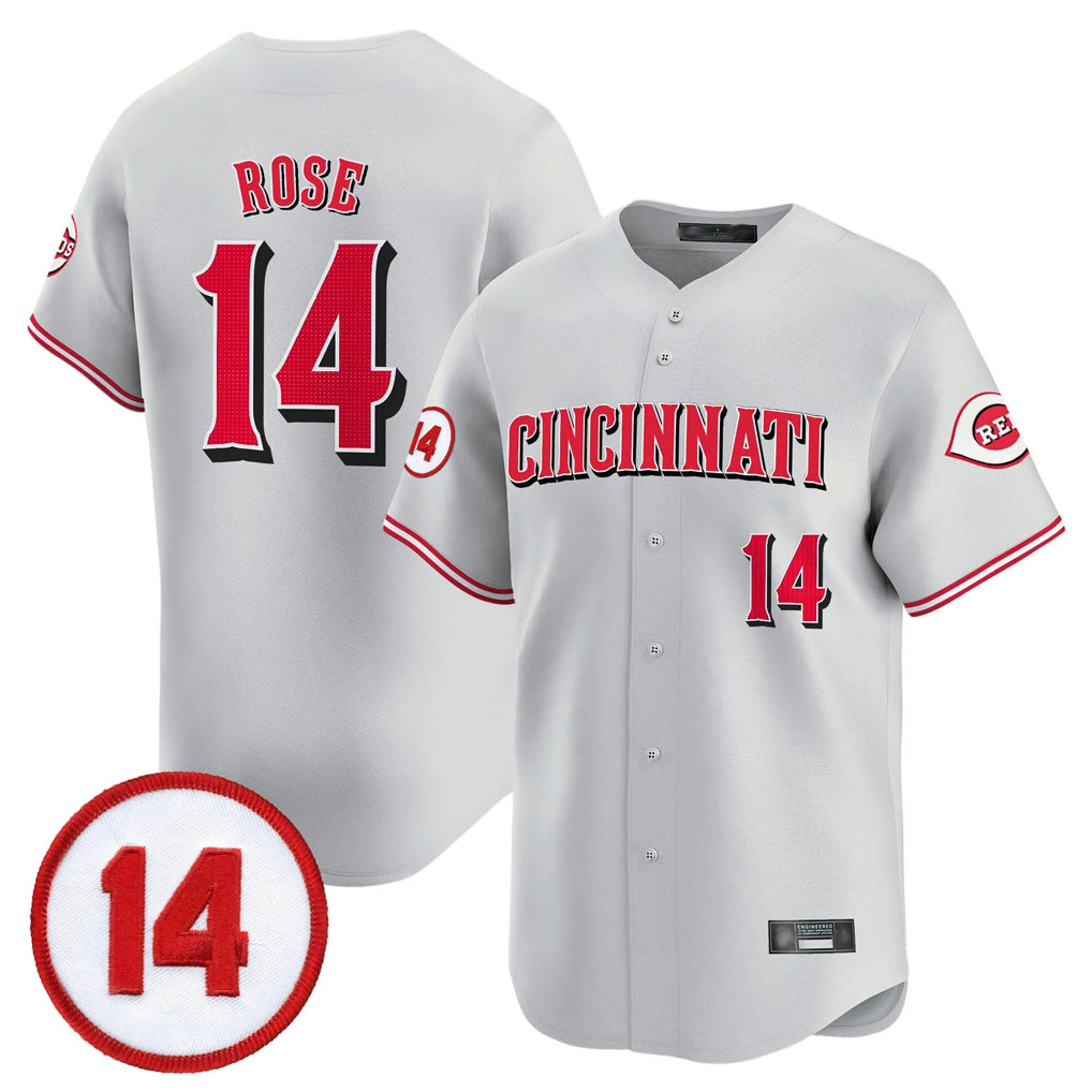 Friene C.Reds #14 Pete Rose Player Gray Vapor Premier Limited Home Stitched Jerseys