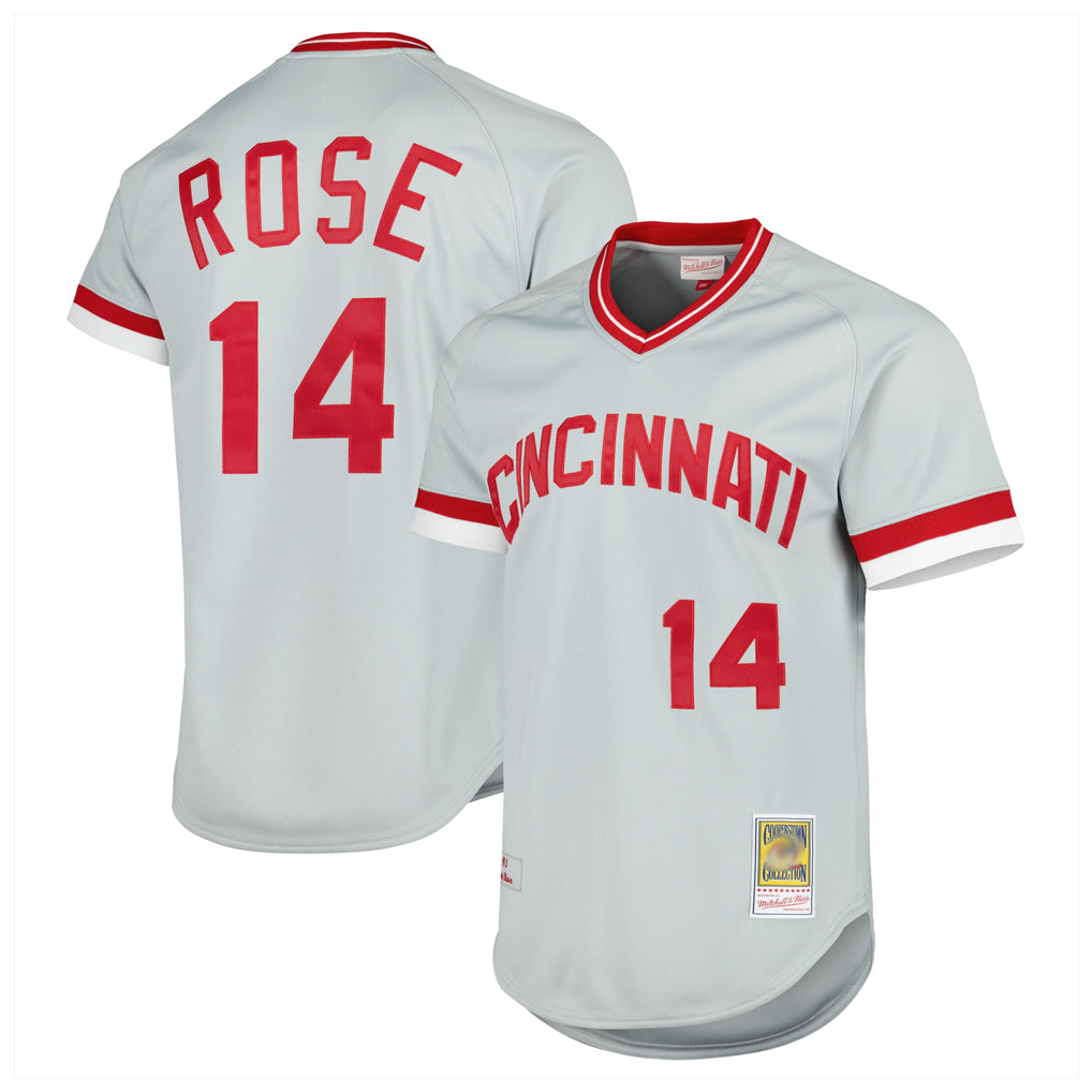 Friene C.Reds #14 Pete Rose Player Mitchell & Ness Gray Throwback Cooperstown Mesh T-shirt Game Stitched Jerseys