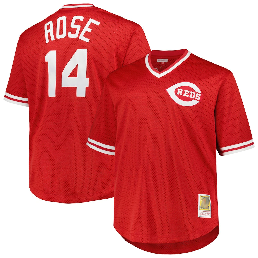 Friene C.Reds #14 Pete Rose Player Mitchell & Ness Red Throwback Cooperstown Mesh T-shirt Game Stitched Jerseys