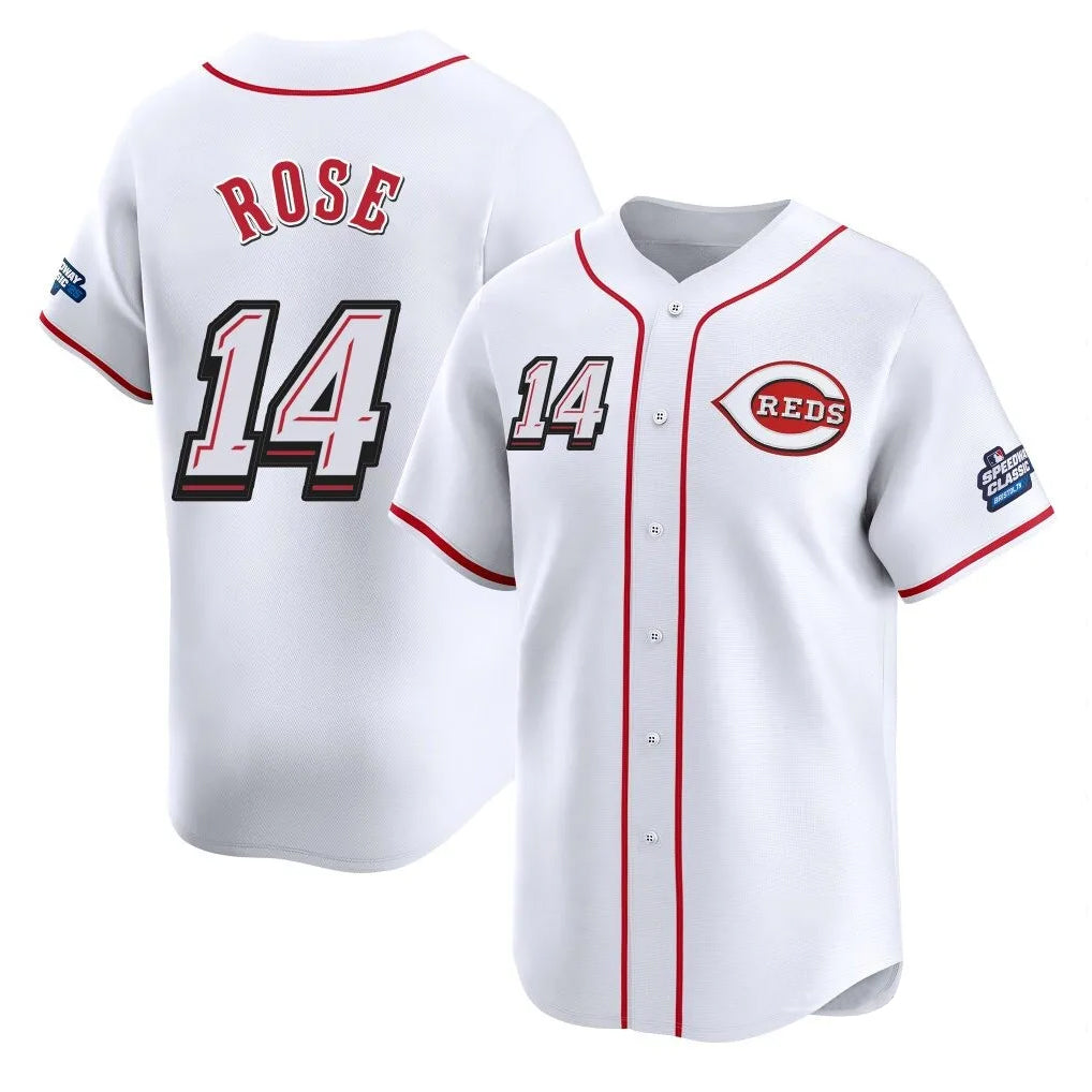 Friene C.Reds #14 Pete Rose Player White Speedway Classic Home Limited Stitched Jerseys
