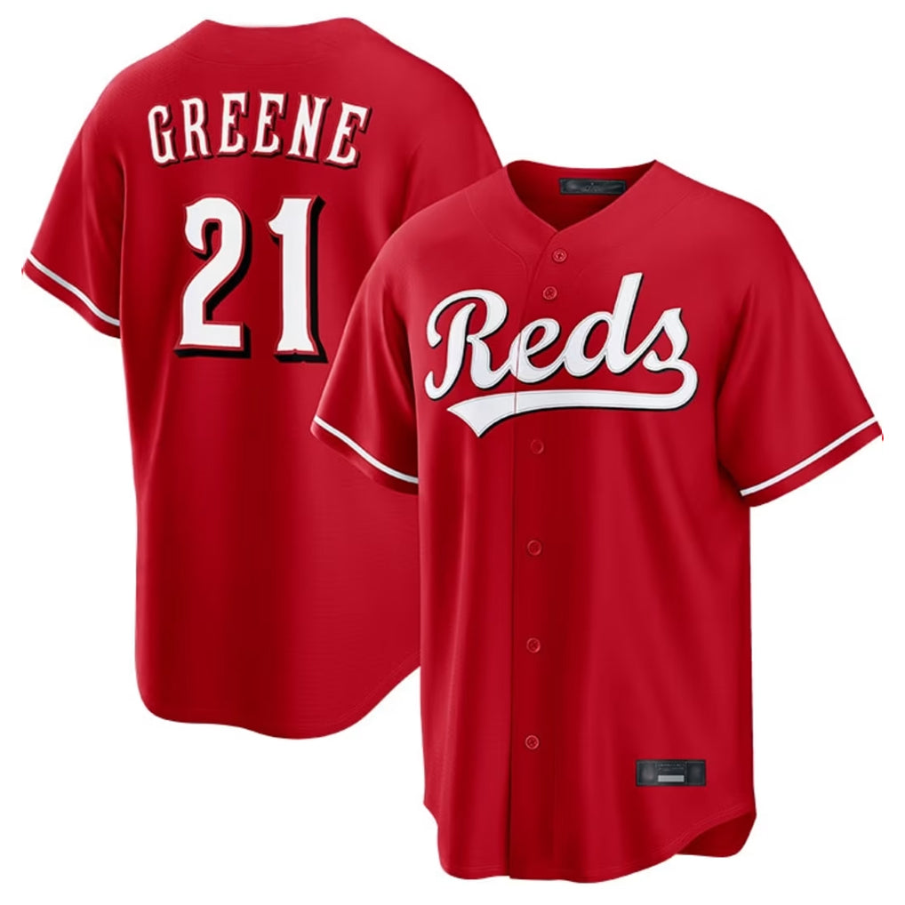 Friene C.Reds #21 Hunter Greene Player Red Home Game Stitched Jerseys