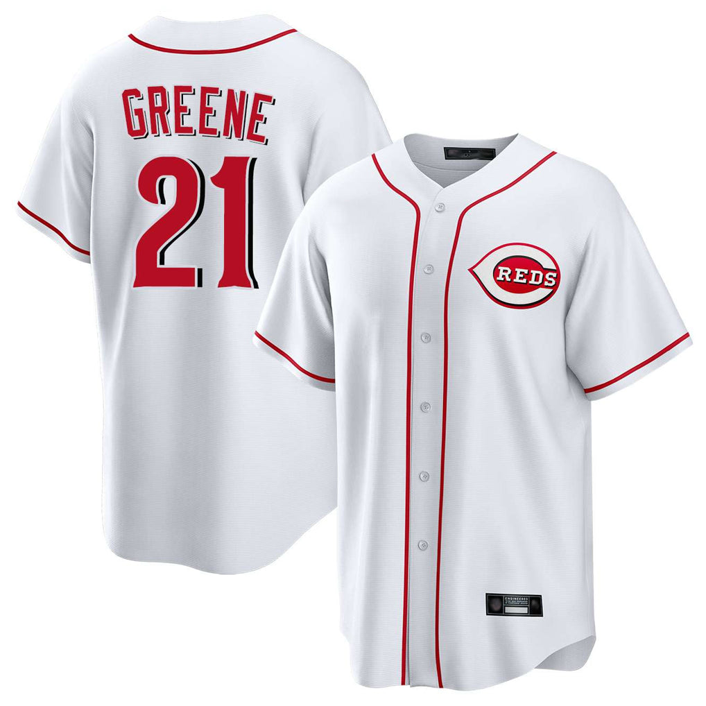 Friene C.Reds #21 Hunter Greene Player White Game Home Stitched Jerseys