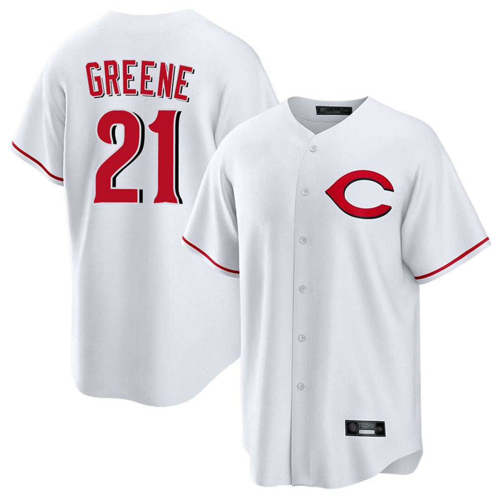 Friene C.Reds #21 Hunter Greene Player White Home Game Stitched Jerseys