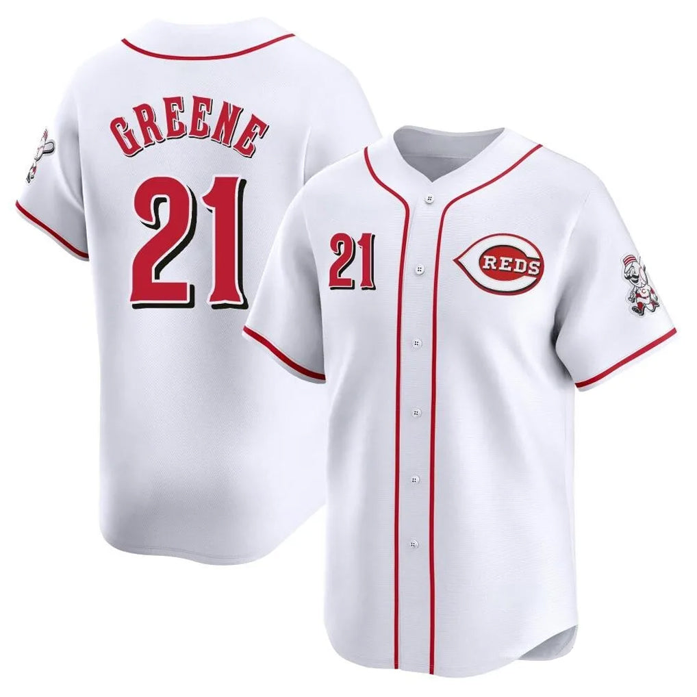 Friene C.Reds #21 Hunter Greene Player White Home Limited Stitched Jerseys
