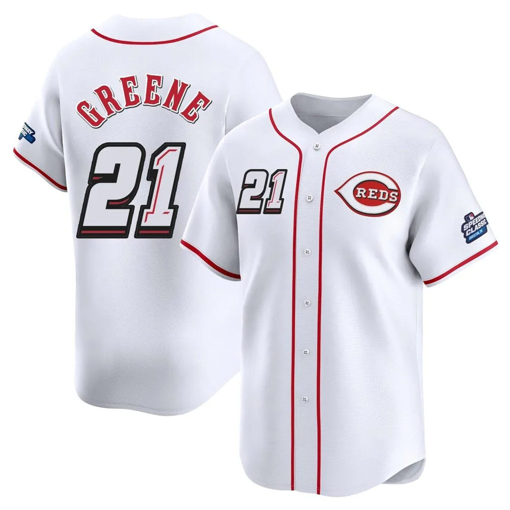 Friene C.Reds #21 Hunter Greene Player White Speedway Classic Home Limited Stitched Jerseys