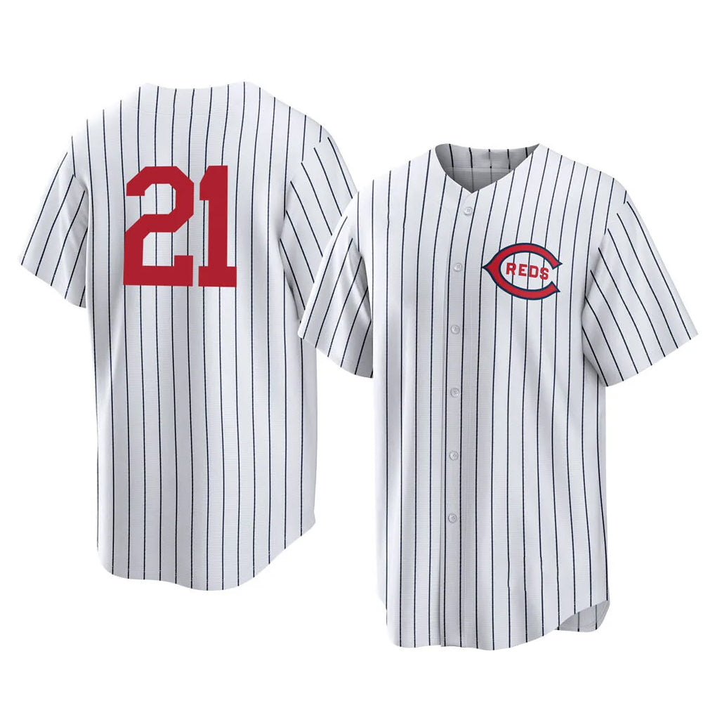 Friene C.Reds #21 Hunter Greene Player White Stripe Field of Dreams Game Home Stitched Jerseys