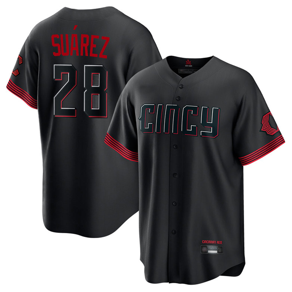Friene C.Reds #28 Eugenio Su¨¢rez Player Black City Connect Home Game Stitched Jerseys