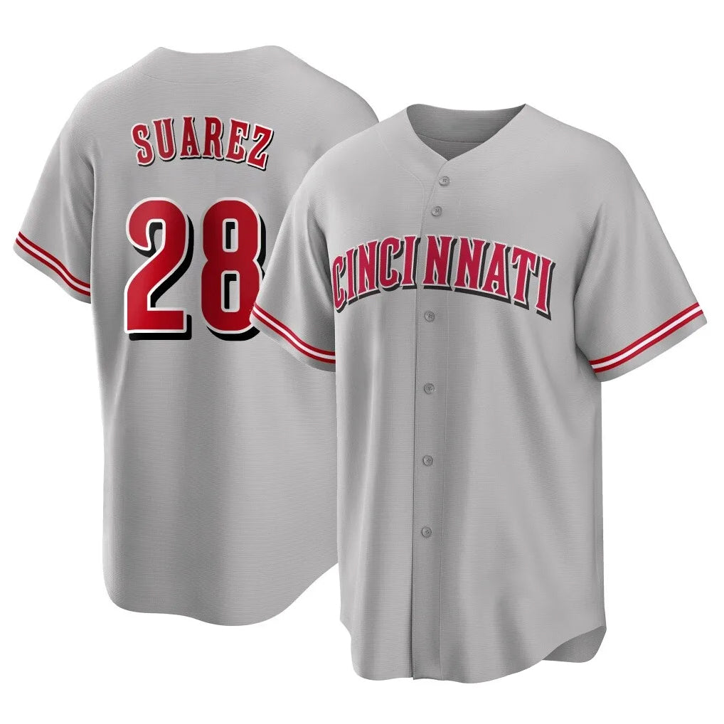 Friene C.Reds #28 Eugenio Su¨¢rez Player Gray Home Game Stitched Jerseys