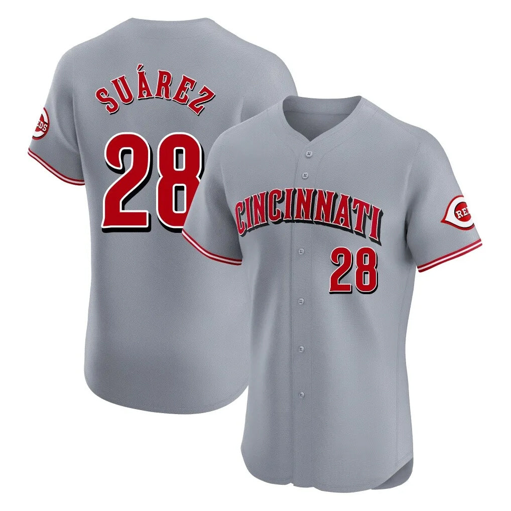 Friene C.Reds #28 Eugenio Su¨¢rez Player Gray Limited Elite Home Stitched Jerseys