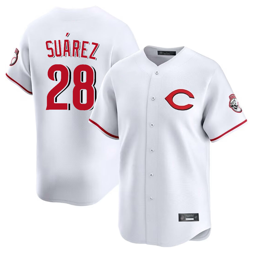 Friene C.Reds #28 Eugenio Su¨¢rez Player White Limited Home Stitched Jerseys