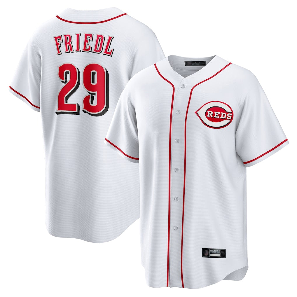 Friene C.Reds #29 TJ Friedl Player White Game Home Stitched Jerseys