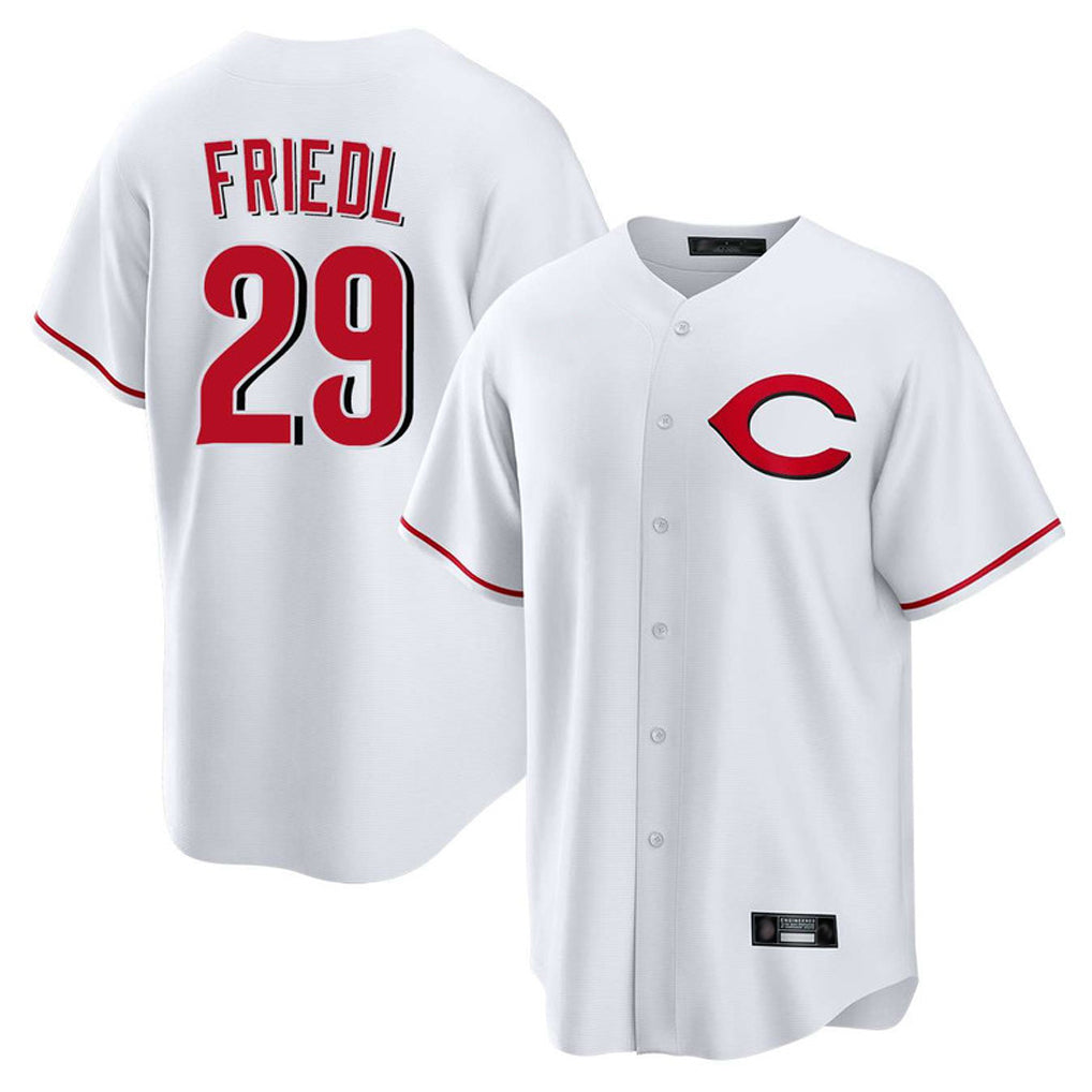 Friene C.Reds #29 TJ Friedl Player White Home Game Stitched Jerseys