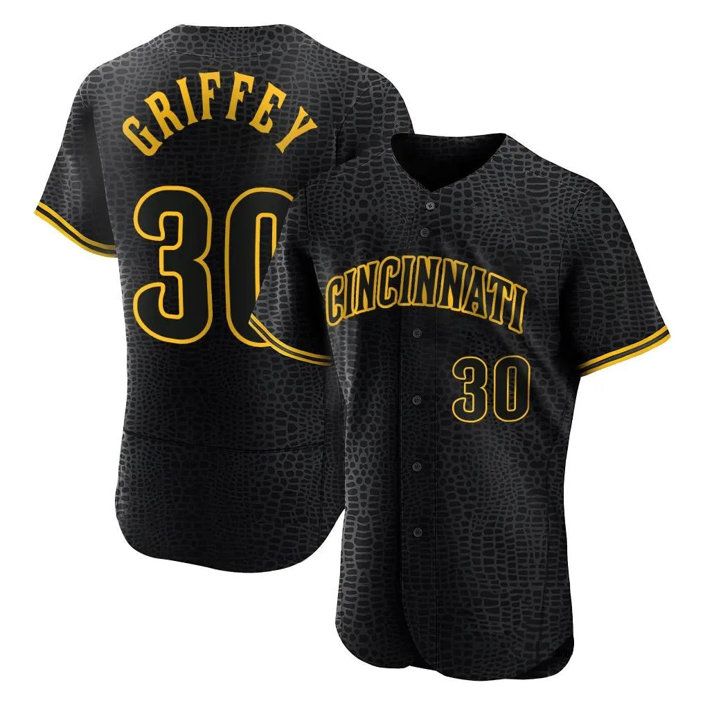 Friene C.Reds #30 Ken Griffey Player Black Snake Skin City Limited Elite Home Stitched Jerseys