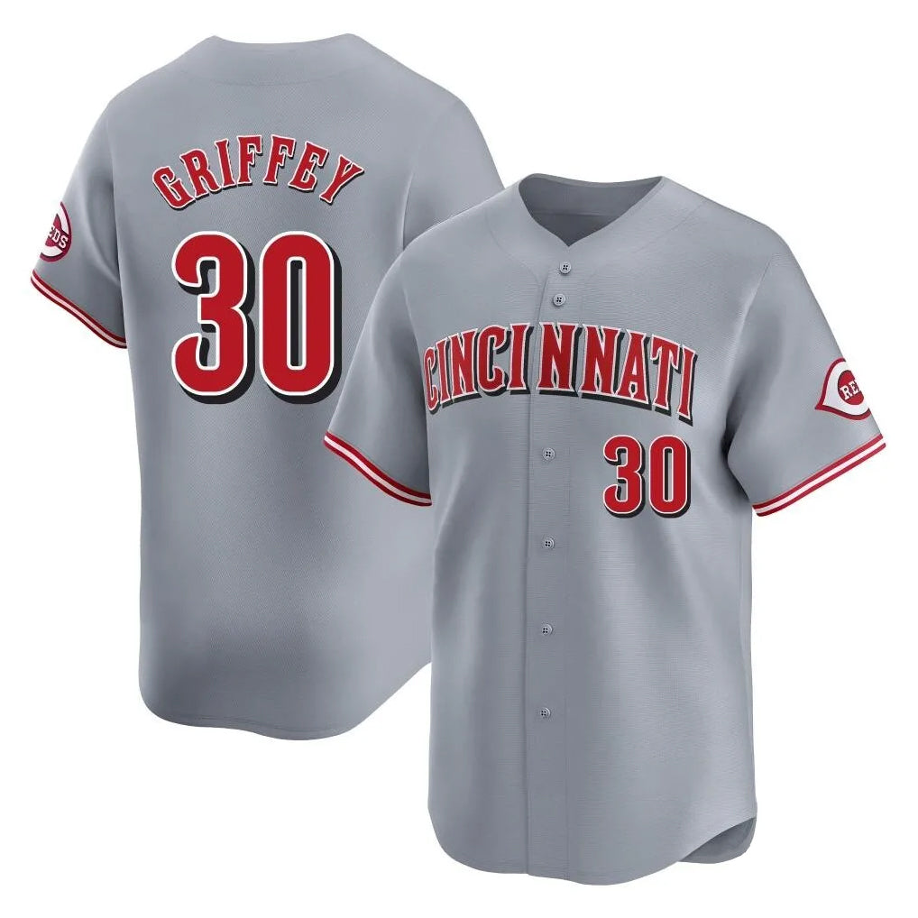 Friene C.Reds #30 Ken Griffey Player Gray Home Limited Stitched Jerseys