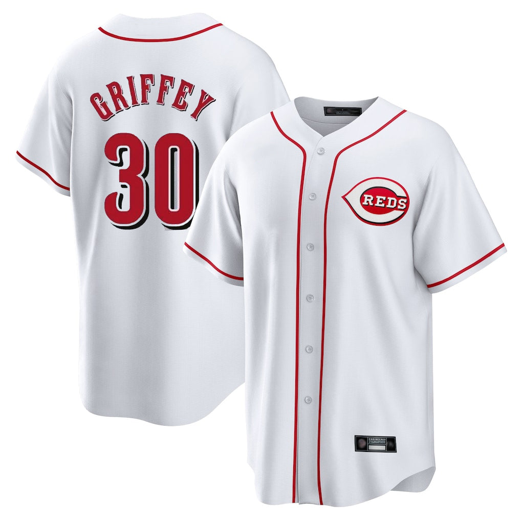 Friene C.Reds #30 Ken Griffey Player White Game Home Stitched Jerseys