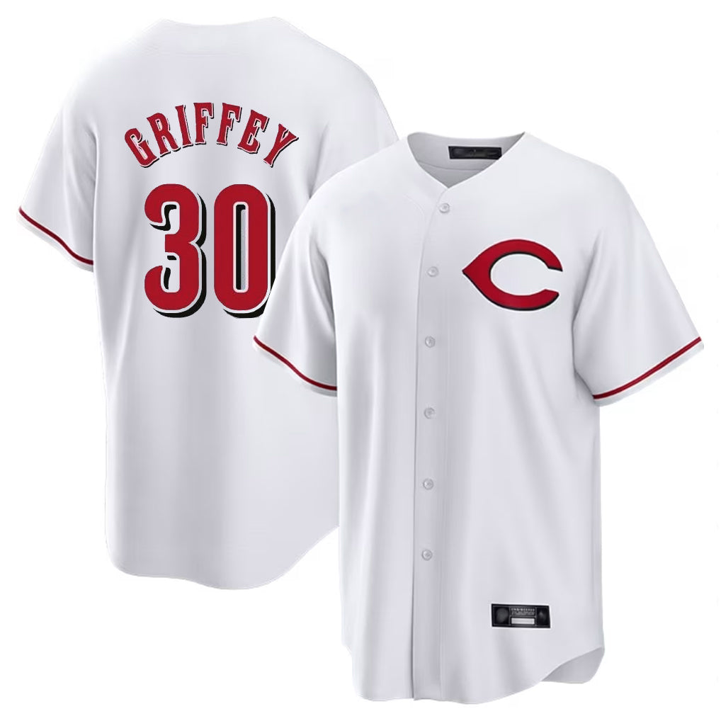 Friene C.Reds #30 Ken Griffey Player White Home Game Stitched Jerseys