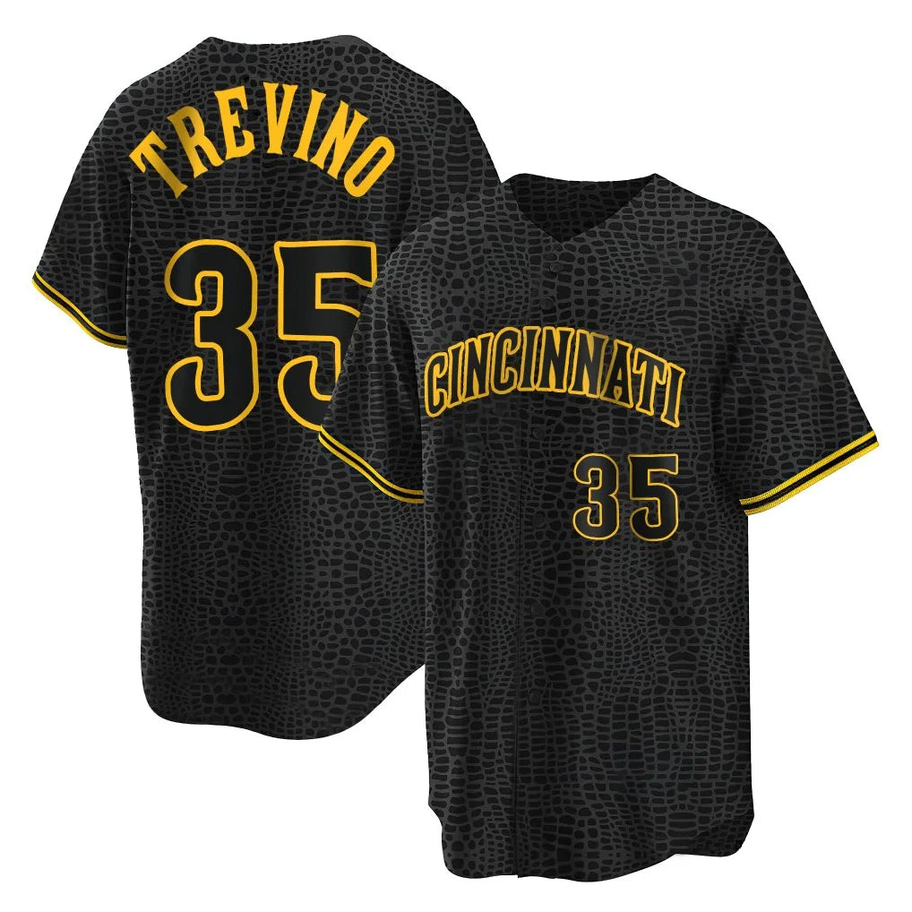 Friene C.Reds #35 Jose Trevino Player Black Snake Skin City Home Stitched Jerseys