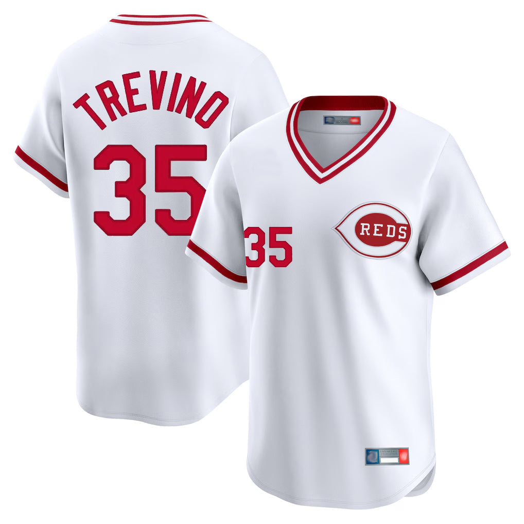 Friene C.Reds #35 Jose Trevino Player White Cooperstown Collection Limited T-shirt Home Stitched Jerseys