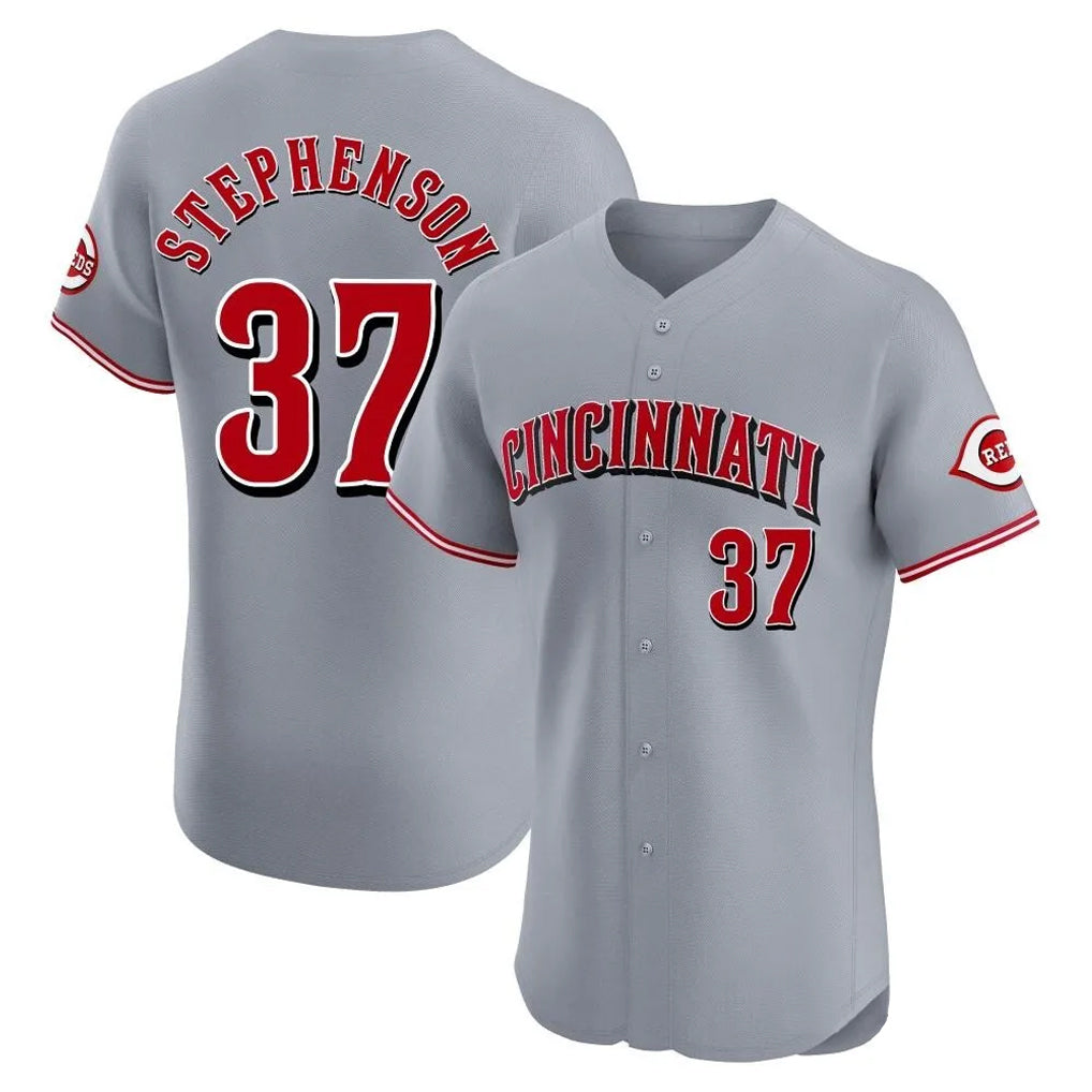 Friene C.Reds #37 Tyler Stephenson Player Gray Limited Elite Home Stitched Jerseys
