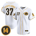 Friene C.Reds #37 Tyler Stephenson Player White-Gold Vapor Premier Limited Home Stitched Jerseys