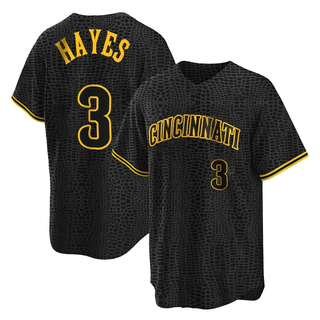 Friene C.Reds #3 Ke'Bryan Hayes Player Black Snake Skin City Home Stitched Jerseys
