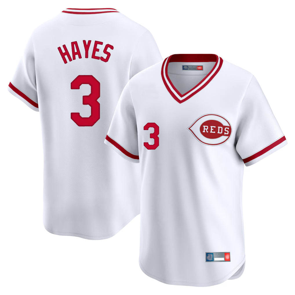 Friene C.Reds #3 Ke'Bryan Hayes Player White Cooperstown Collection Limited T-shirt Home Stitched Jerseys