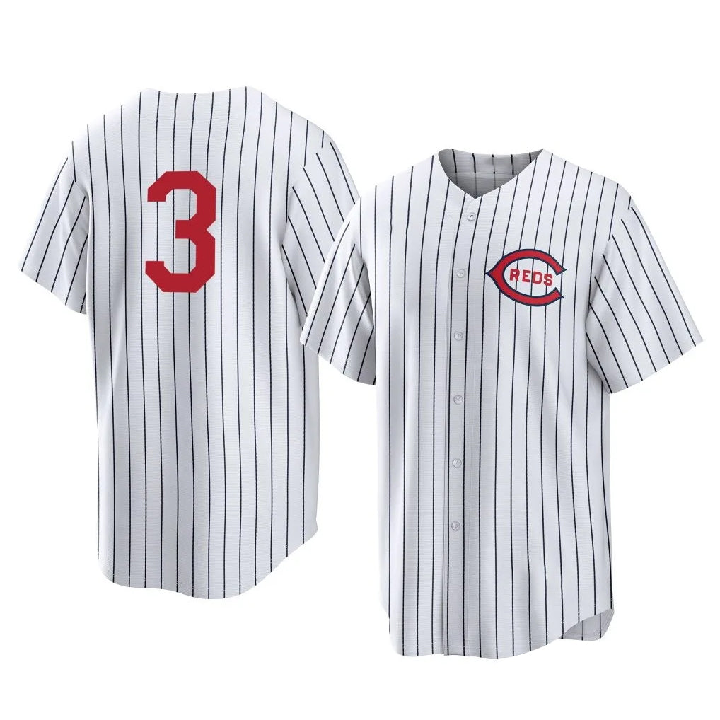 Friene C.Reds #3 Ke'Bryan Hayes Player White Stripe Field of Dreams Game Home Stitched Jerseys