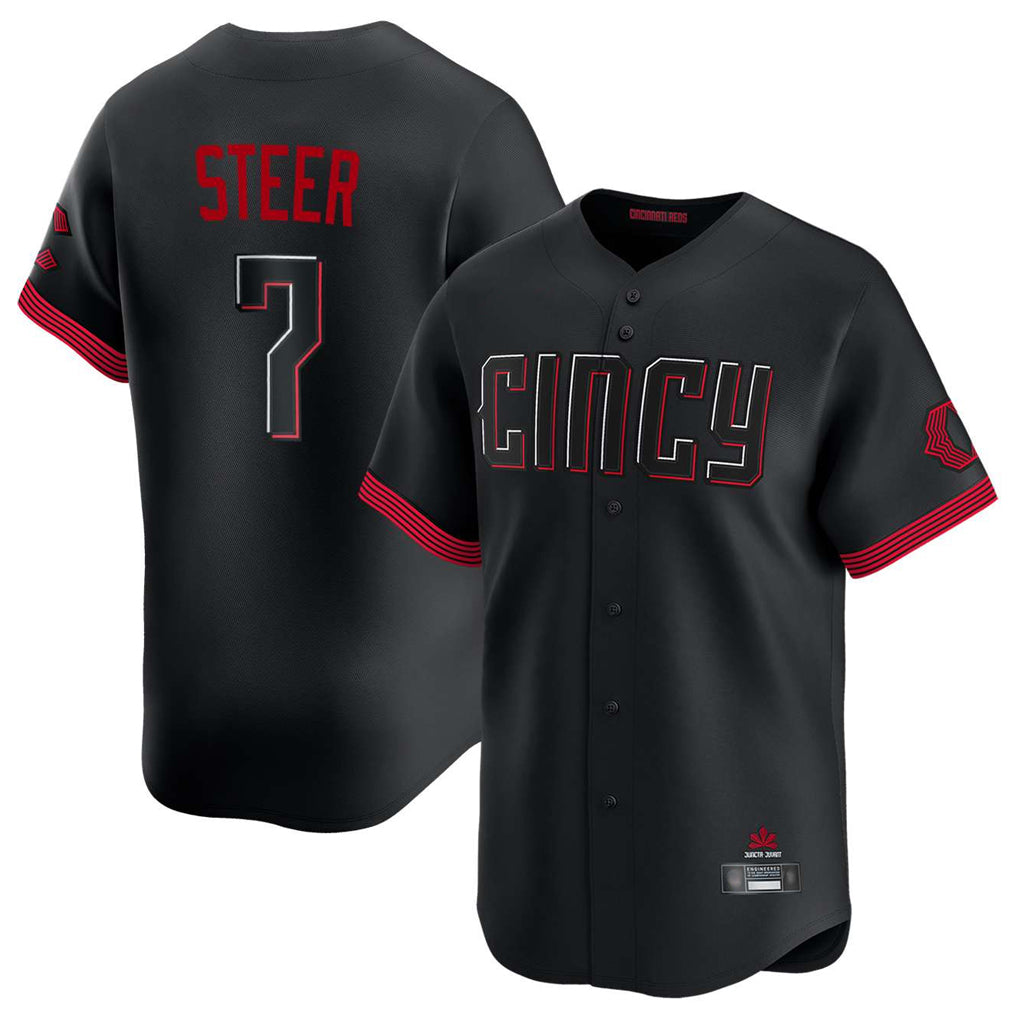Friene C.Reds #7 Spencer Steer Player Black City Connect Home Limited Stitched Jerseys