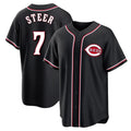 Friene C.Reds #7 Spencer Steer Player Black Fashion Out Home Game Stitched Jerseys