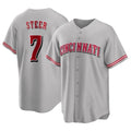 Friene C.Reds #7 Spencer Steer Player Gray Home Game Stitched Jerseys