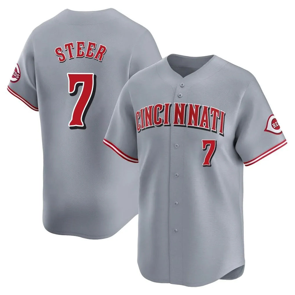 Friene C.Reds #7 Spencer Steer Player Gray Home Limited Stitched Jerseys